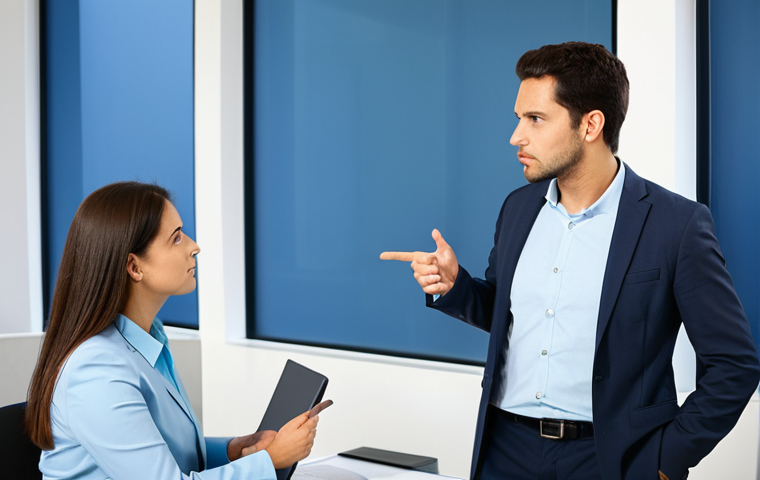 TOPIK 고급 필수 문법 - Understanding Implied Meaning**
"Two professional colleagues in a modern office, one speaking and g...