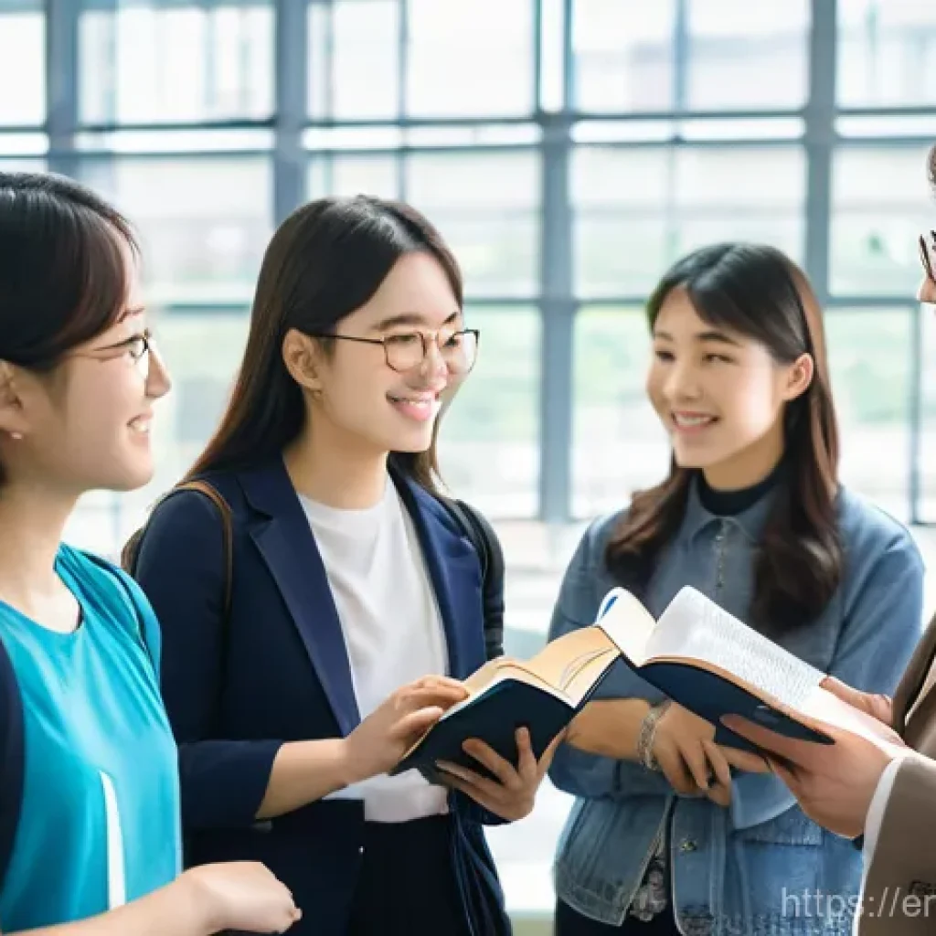 TOPIK 점수별 활용 가능성 - **Prompt:** A diverse group of university students, including one confident international student, a...