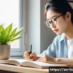 TOPIK 시험 공부 자료 추천 - A focused young adult studying Korean language at a cozy, modern home desk with textbooks, notebooks...